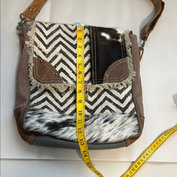 Myra Boho Leather Canvas Crossbody Bag - Picture 9 of 15